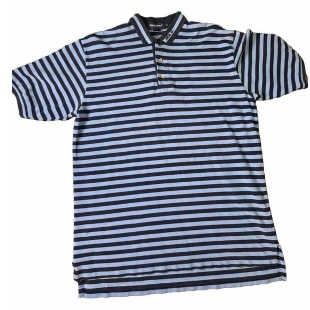 Vtg Ralph Lauren Polo XL Golf Blue Stripe 100% Pima Cotton RL Logo - Picture 1 of 3